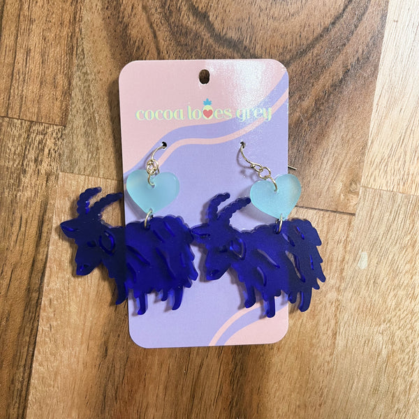 Goat & Heart Earrings - Blue
