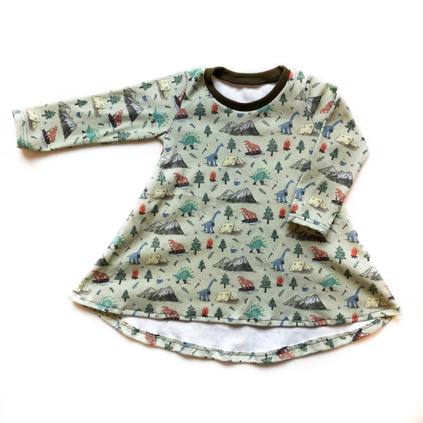Children's Camping Dino Sleeve Tunic Dress