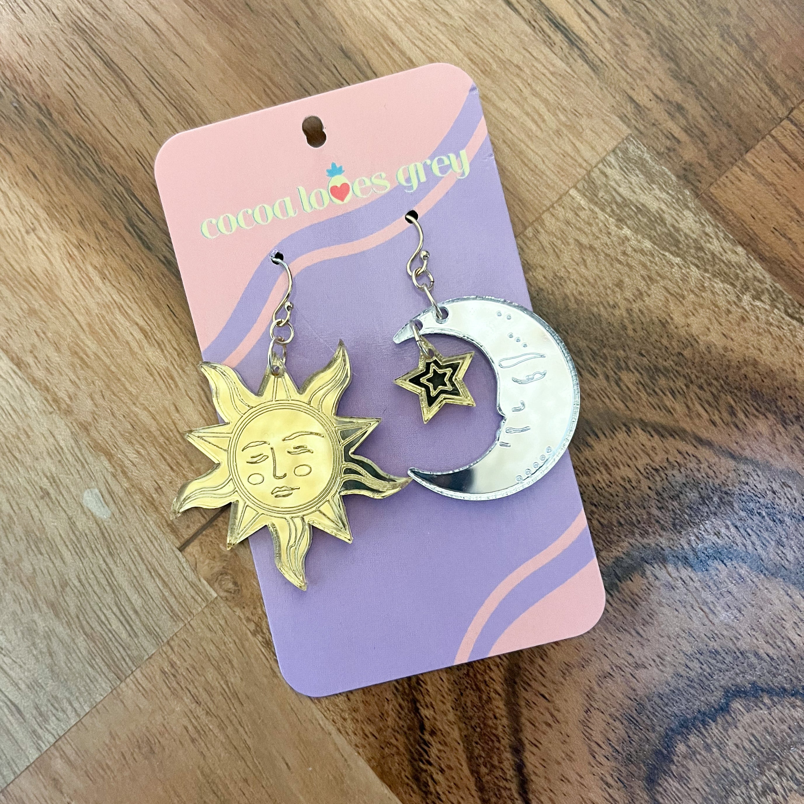 Sun + Moon Earrings - Gold Mirror