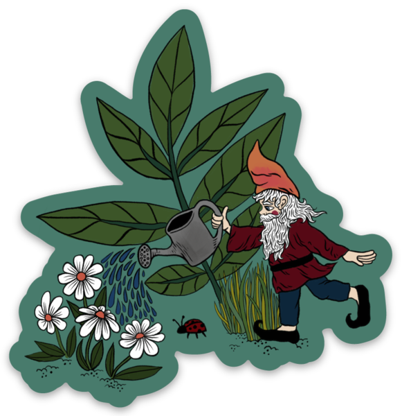 Gnome Watering Flower Sticker