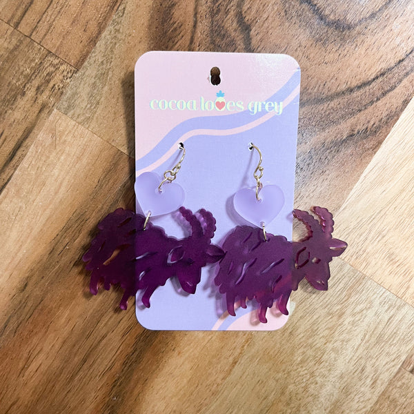 Goat & Heart Earrings - Purple