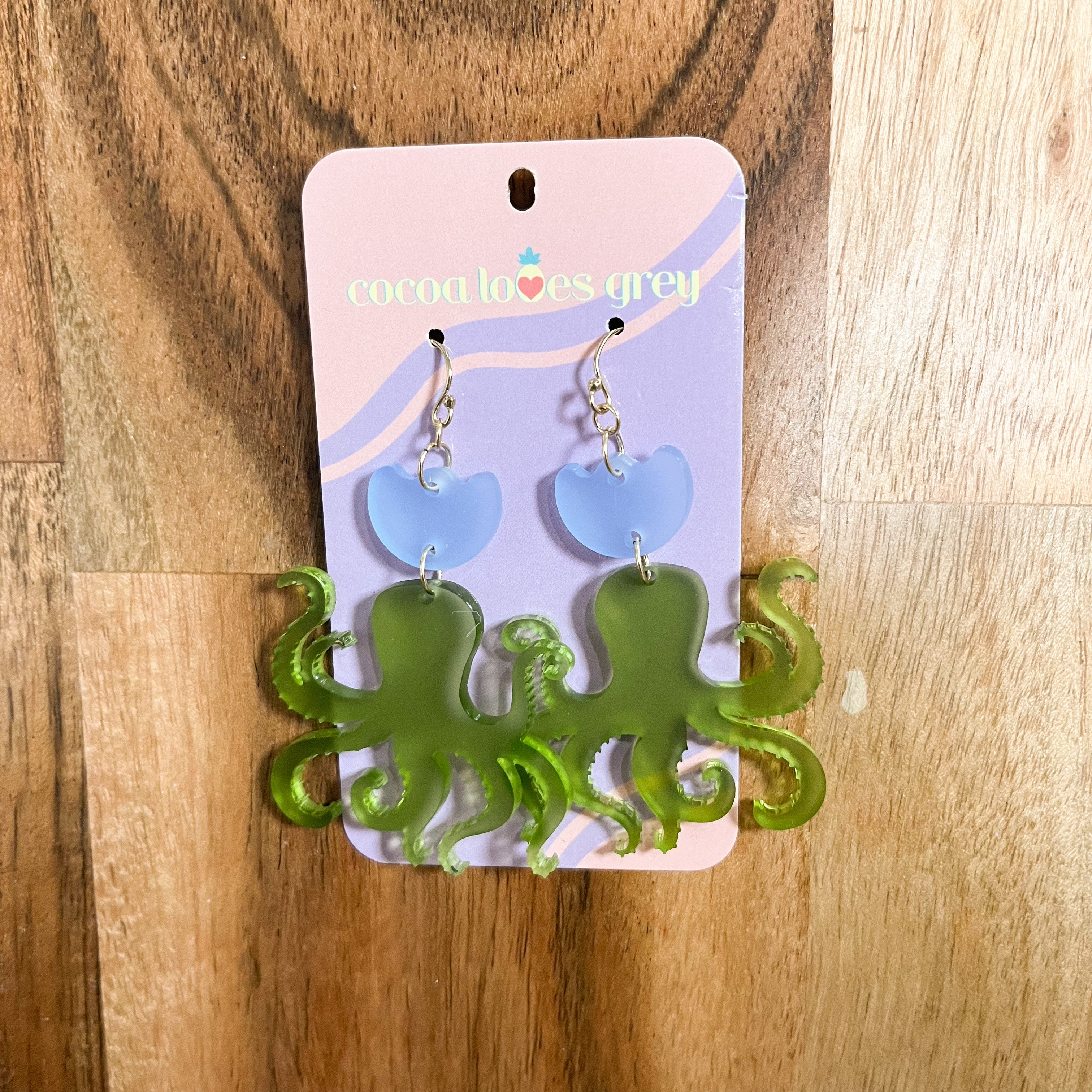 Octopus Earrings - Green