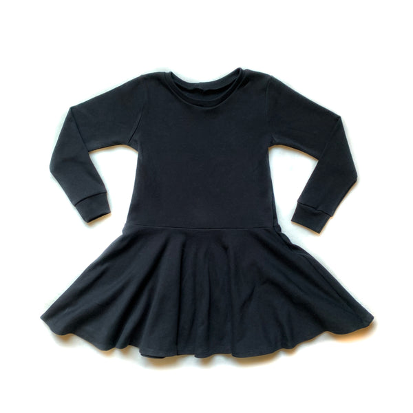 Kid Basic Black Long Sleeve Twirl Dress