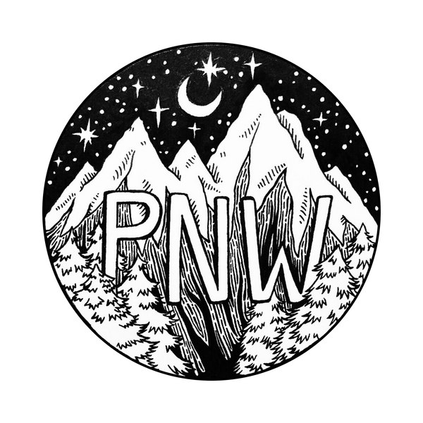 Black & White PNW Mountains Sticker