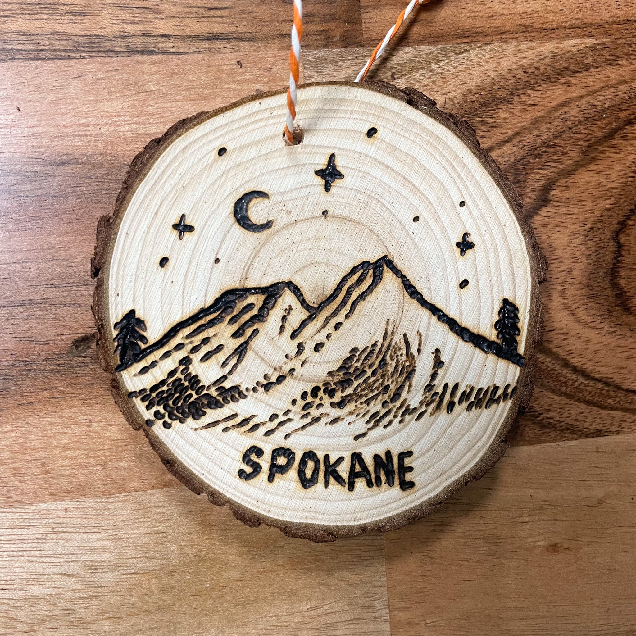 Mountains with Spokane Flat Wood Ornament