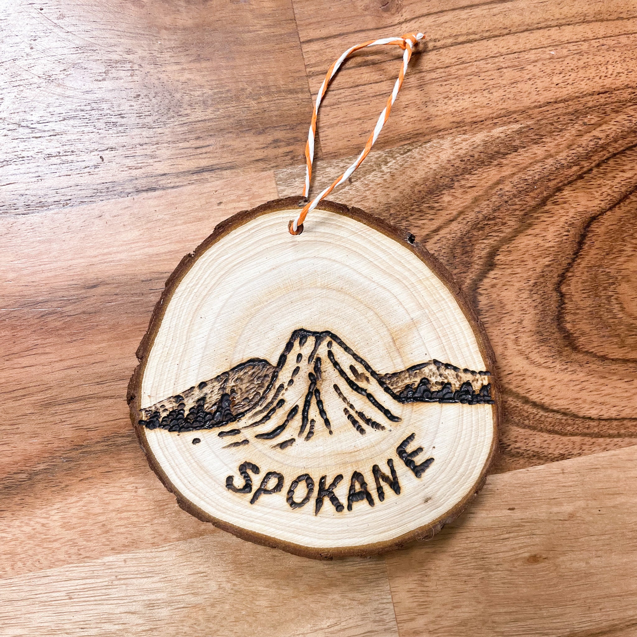 Mountains with Spokane Flat Wood Ornament