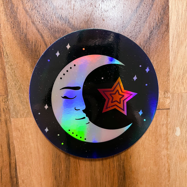 Moon Face Holographic Sticker